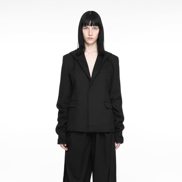 나체 후드 블레이저 자켓 블랙