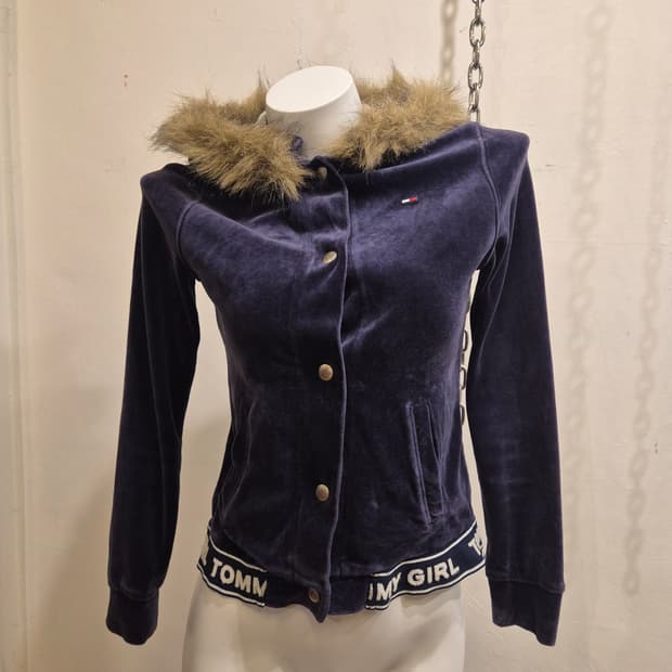 tommy girl 타미힐피거 네이비 벨벳 퍼 후드자켓