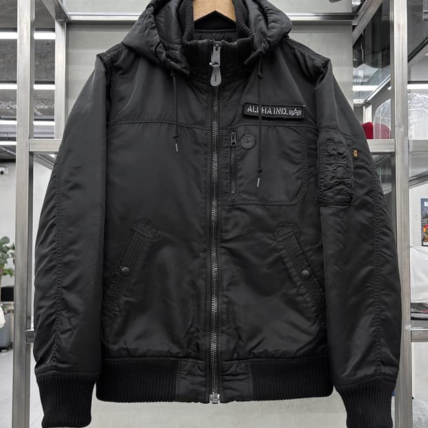 알파인더스트리 00s 후디 플라이트 봄버 자켓 블랙