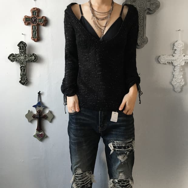 Glitter shirring point knit