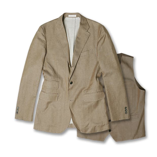 에토네 [Etonne] 린넨 코튼 레오마스터 베이지 자켓 & 조끼 베스트