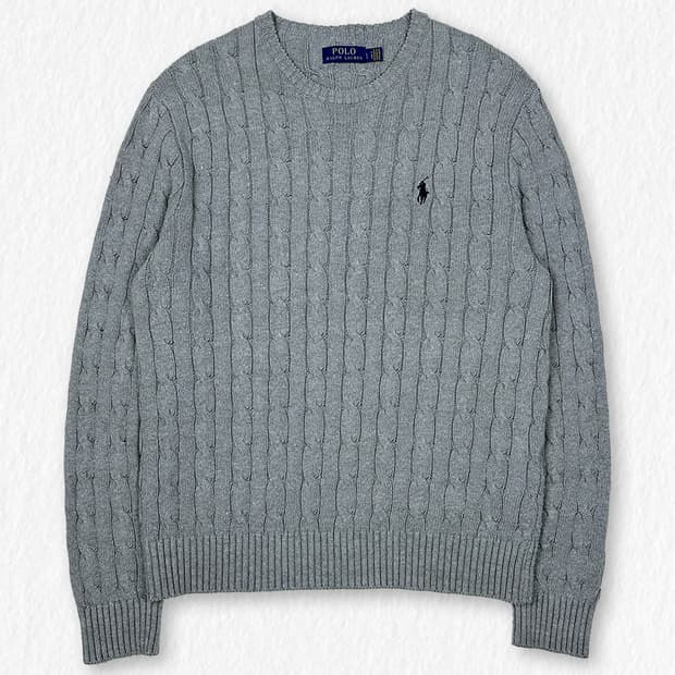 폴로 케이블 니트 그레이