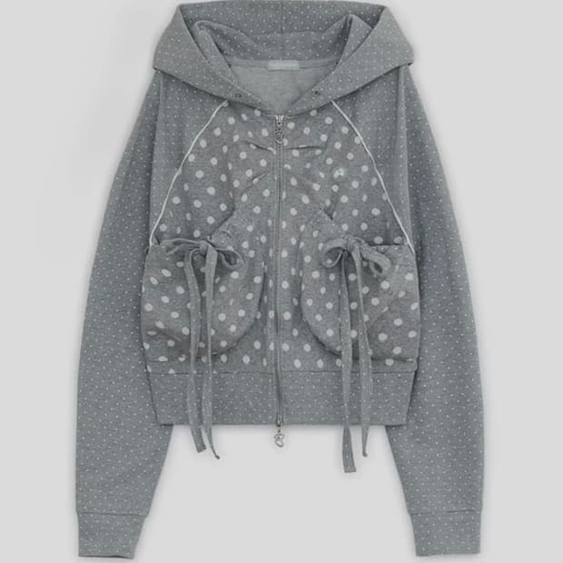허그유어스킨 도트 빅 포켓 후드집업 그레이
