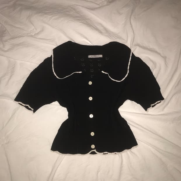 레이스 펀칭 반팔 가디건