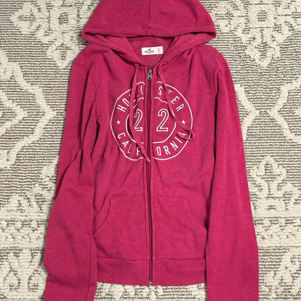 유일매물 ⭐️ 홀리스터 원형로고 핑크 딱붙핏 후드집업