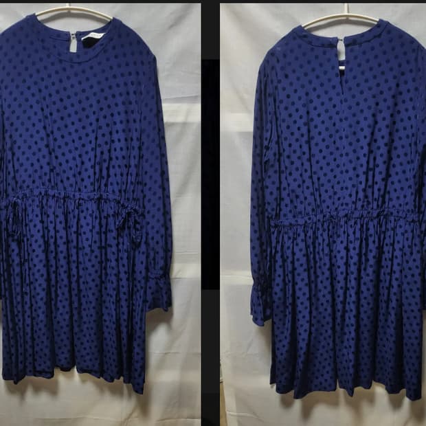 산드로 로리 원피스 네이비 도트 긴팔 미디원피스