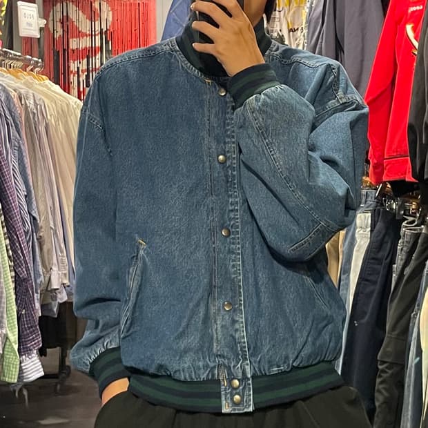 [IM] VTG 올 데님 바시티 자켓