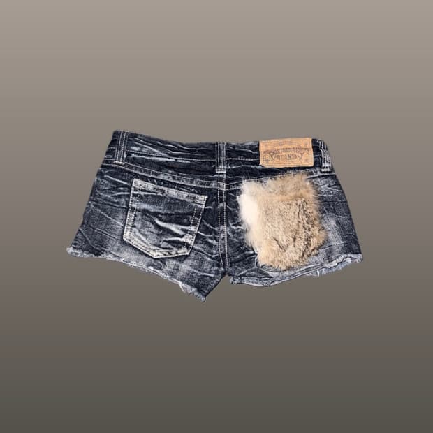 2000s 일본 빈티지 데님 리얼 퍼 숏팬츠