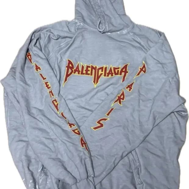(3) 발렌시아가 메탈릭 로고 후드티 그레이