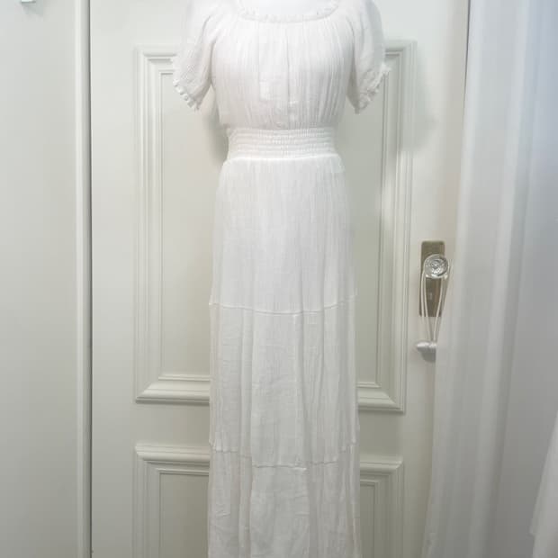 ivory banding square-neck cotton long op