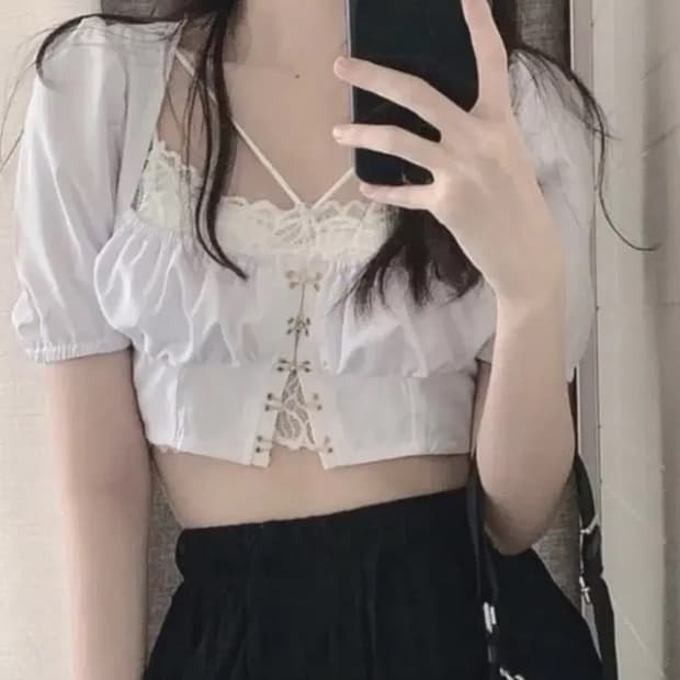 버클 코르셋 크롭탑 레이스 브라렛세트 블라우스 무채색시즈니룩콘서트페스티벌
