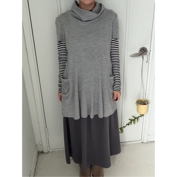 일본빈티지 모리 하구미 레이어드 터틀넥 원피스