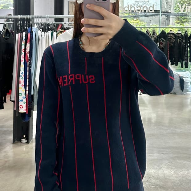 슈프림 13AW 크루넥 와이드 핀스트라이프 스웨터