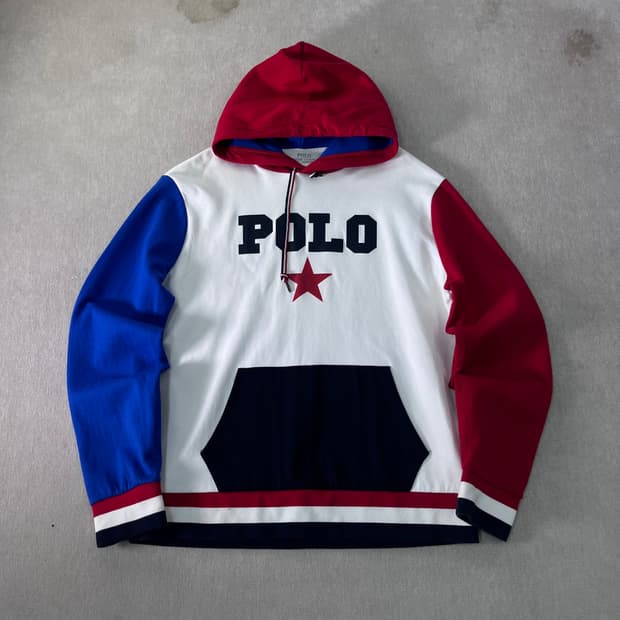 100 폴로랄프로렌 컬러 블럭 빅로고 후드티