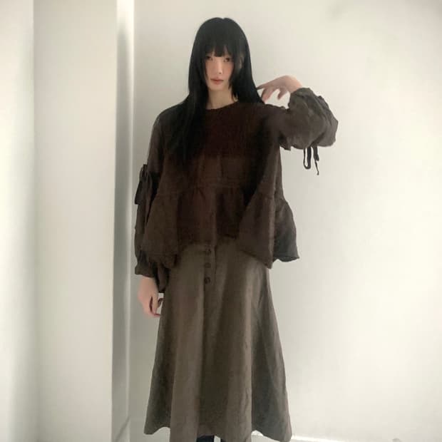 Wool button long skirt