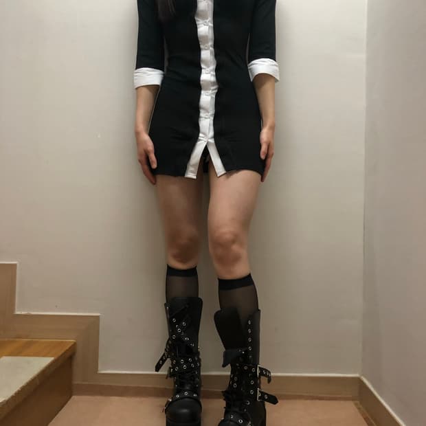 빈티지 블랙 앤 화이트 셔츠 레이어드 원피스