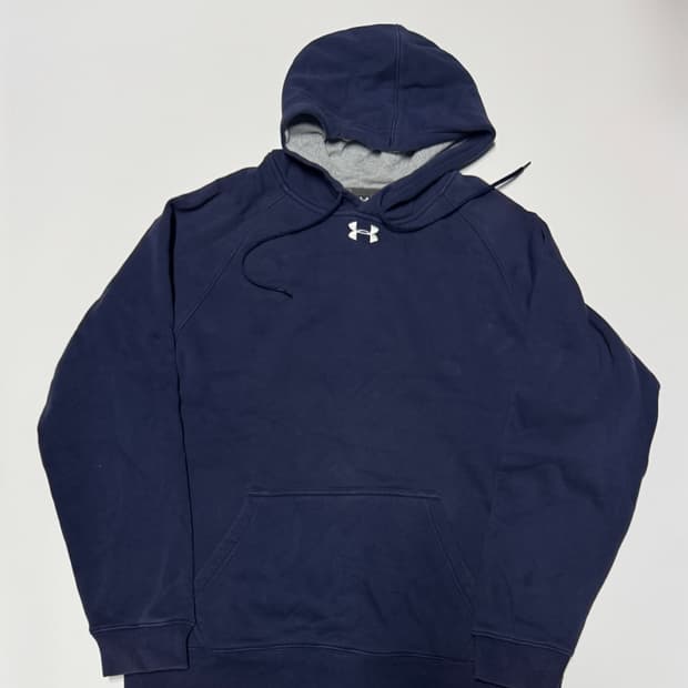 언더아머 센터 로고 오버핏 트레이닝 기모 후드티 L 네이비