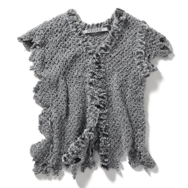 [F]퍼버즈 25fw Fluffy-trim Mesh 베스트 가디건/그레이