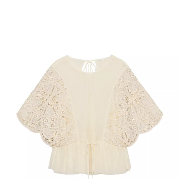 Zara 아이보리 레이스 셔링 블라우스