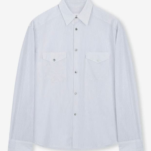 비슬로우 STRIPE OFFICER SHIRT BROWN STRIPE