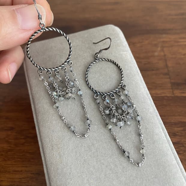 래브라도라이트 실버 후크귀걸이(925,미착용)