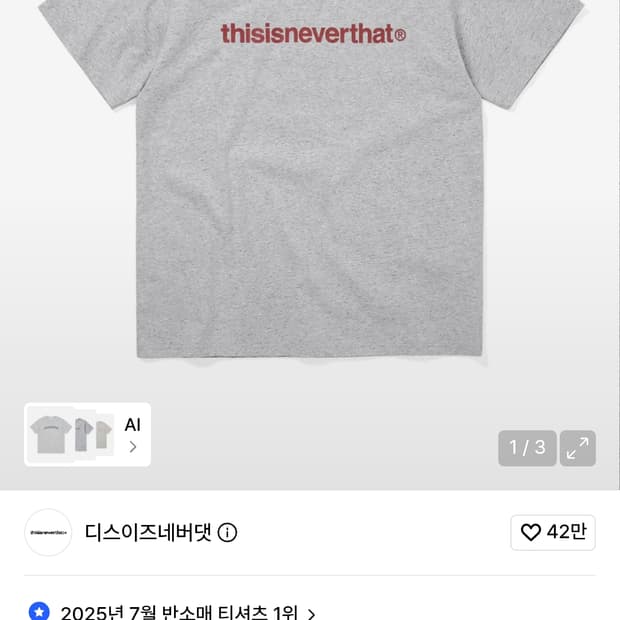 디스이즈네버댓 로고 반팔티 헤더그레이 m