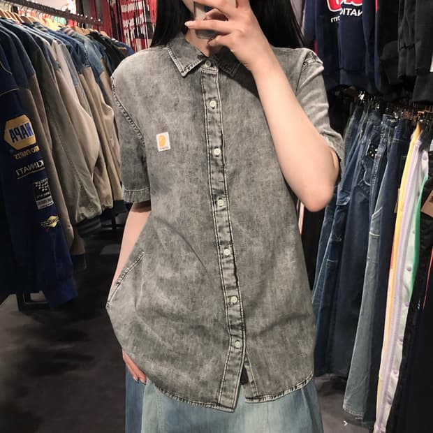 [IM] Carhartt 칼하트 반팔 데님 셔츠 그레이