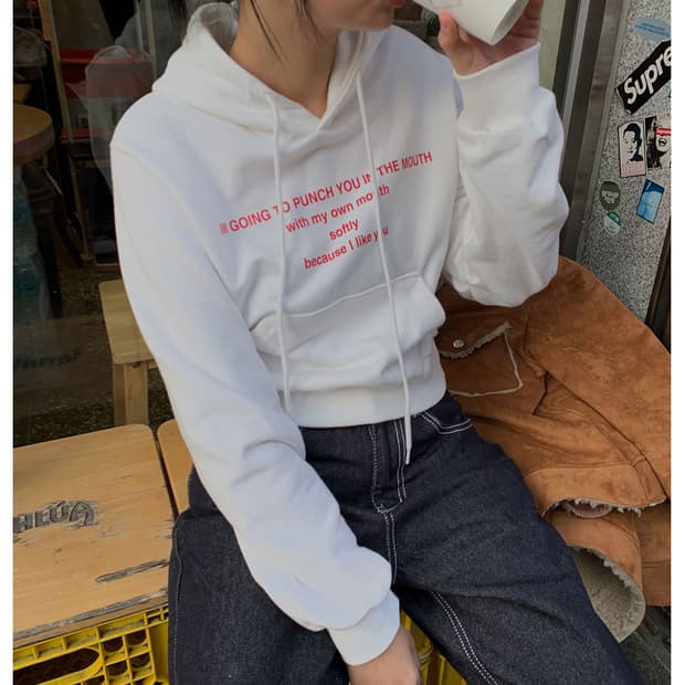 흰색 크롭 후드티