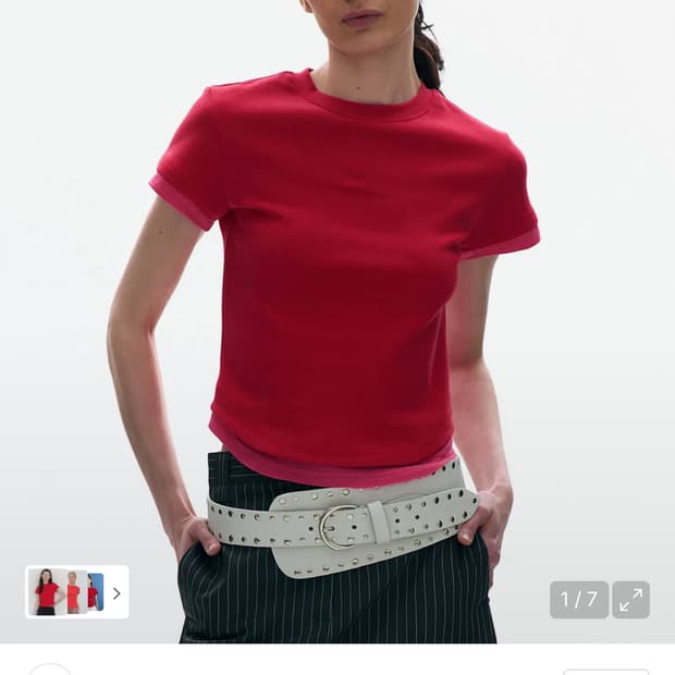 파르티멘토우먼 레이어드 숏 슬리브 티_레드