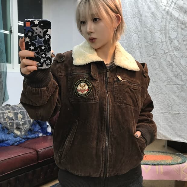 ASK 에스크 골덴 레터링 자수 양털 쉐르파 자켓 