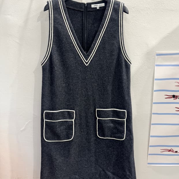 vintage V파이핑 미니멀 원피스