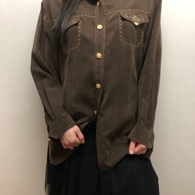 빈티지 브라운 오리엔탈 스터드 셔츠