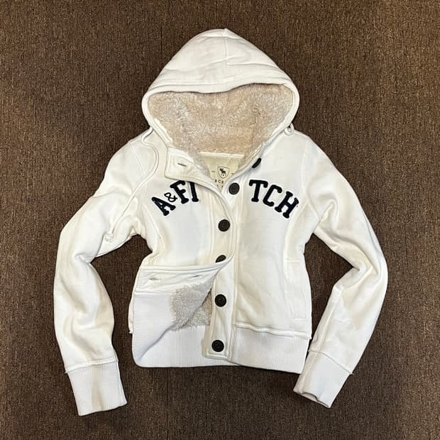 아베크롬비 y2k 화이트 양털 후드집업 S