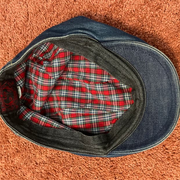 에비스 재팬(EVISU) 데님 헌팅캡 캐스킷 (체크 안감)