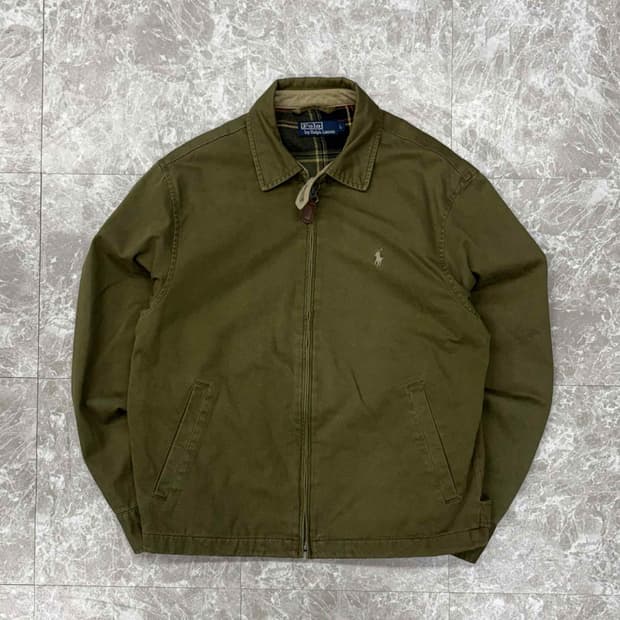 폴로 랄프로렌 카키 타탄체크 스윙탑 코튼 해링턴 자켓(L)