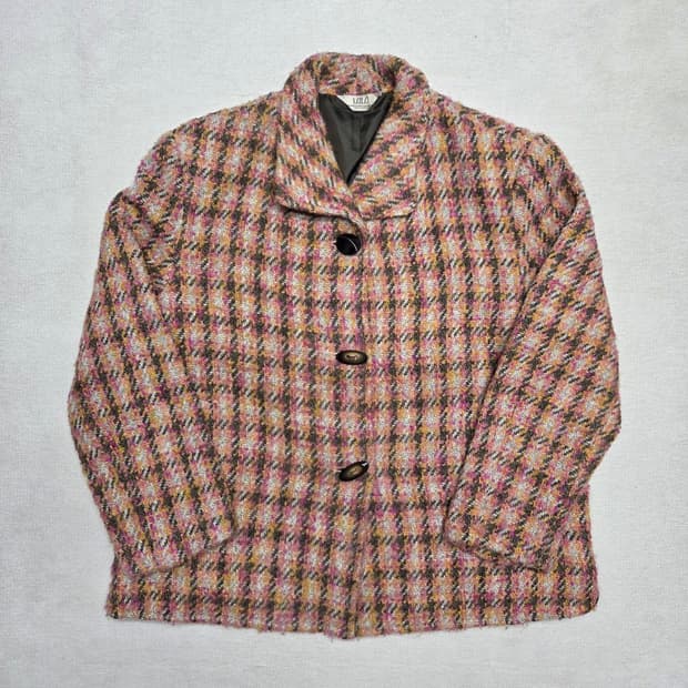 일본 빈티지 하구미 모리걸 헤어리 트위드 자켓