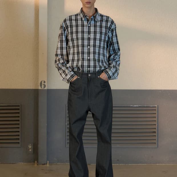 stu 체크셔츠 블루