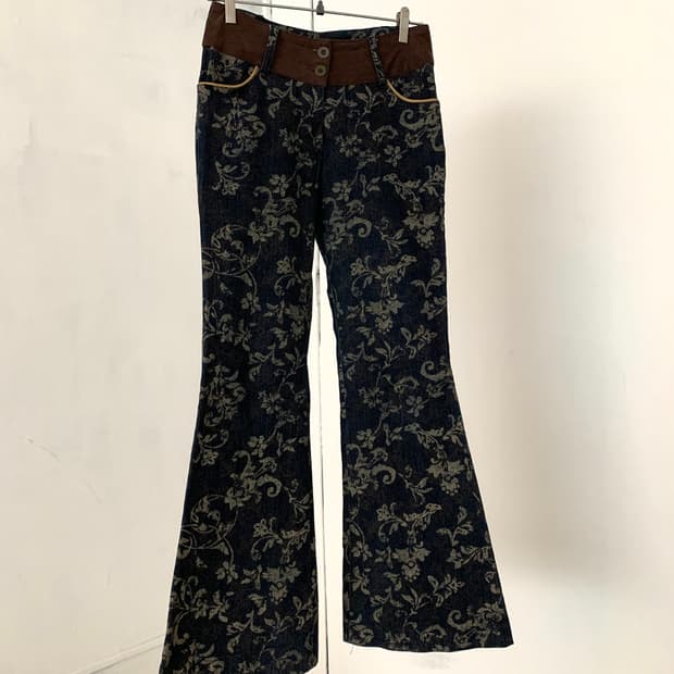 Oriental pattern bootcut jeans