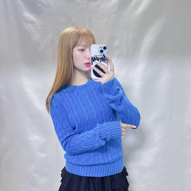 폴로 랄프로렌 블루 포니 꽈배기 니트 