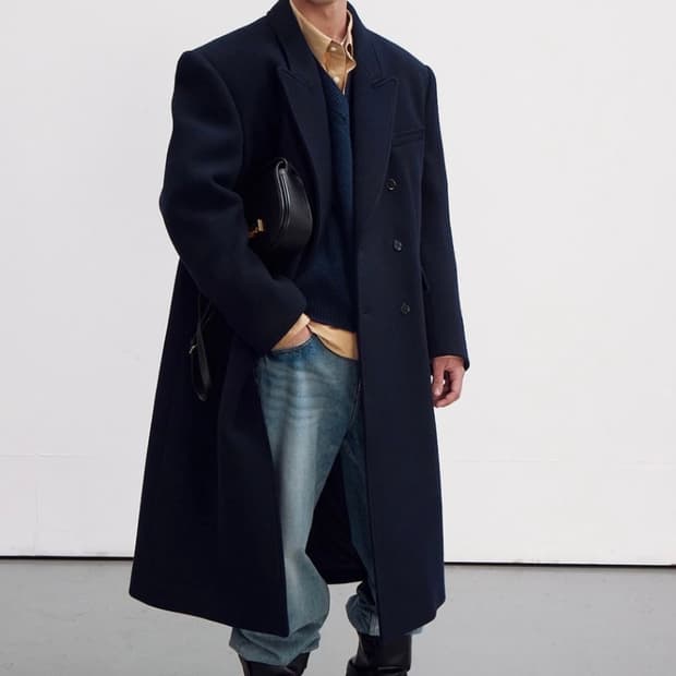 [M] 렉토 오버사이즈 로버펠트 더블 코트 네이비
