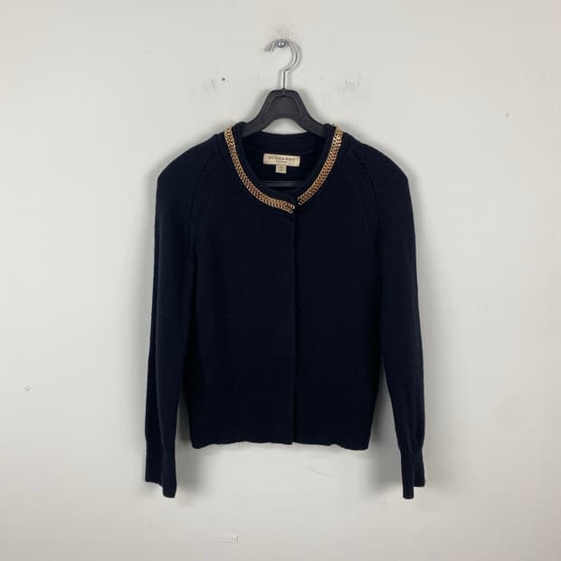 버버리 울 캐시미어 골드체인 가디건 XS <565>