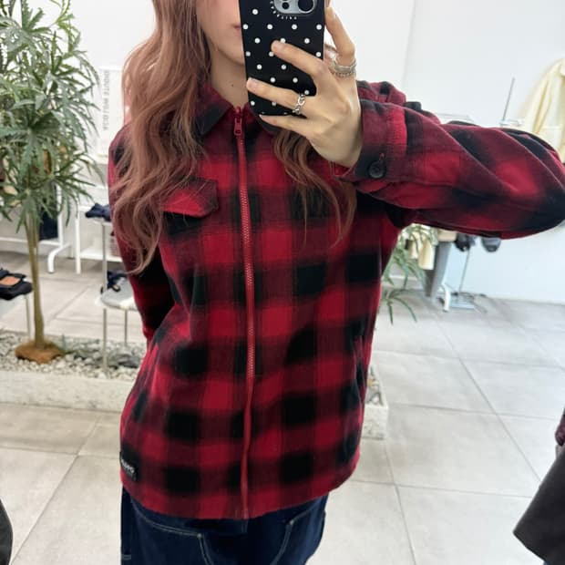 오클리 레드체크 리버시블 카라 점퍼