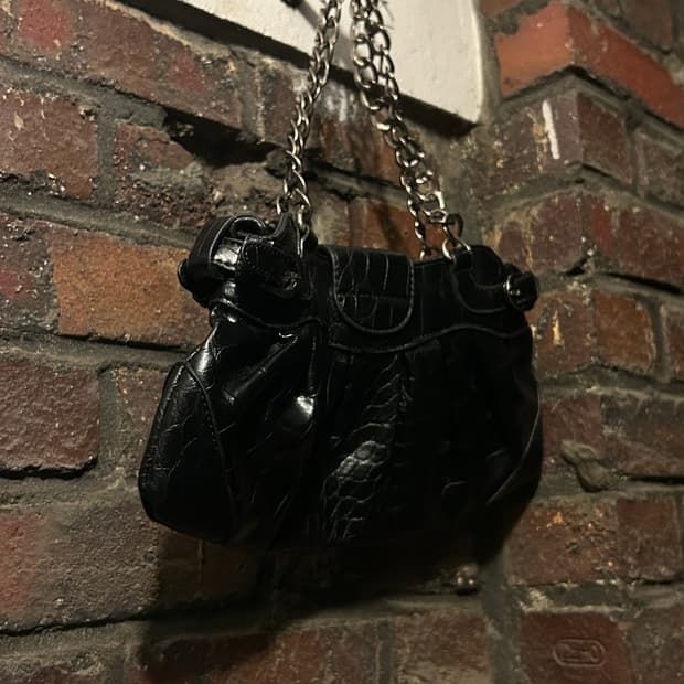 Jpn 2000s y2k 블랙 레더 체인 숄더백 