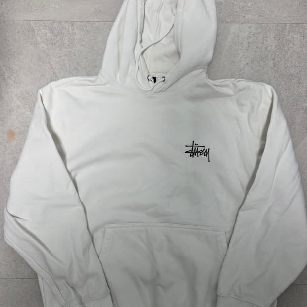 스투시 베이직 로고 후드티 화이트