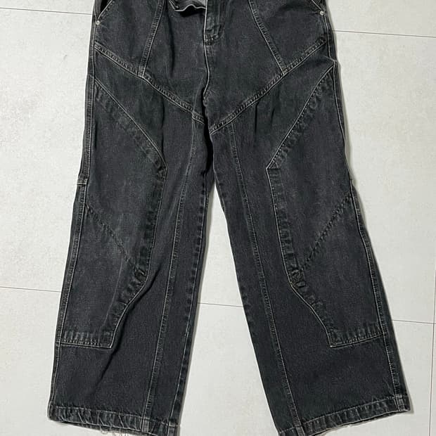 꼼파뇨 믹스드 졀개 와이드 데님 팬츠 블랙