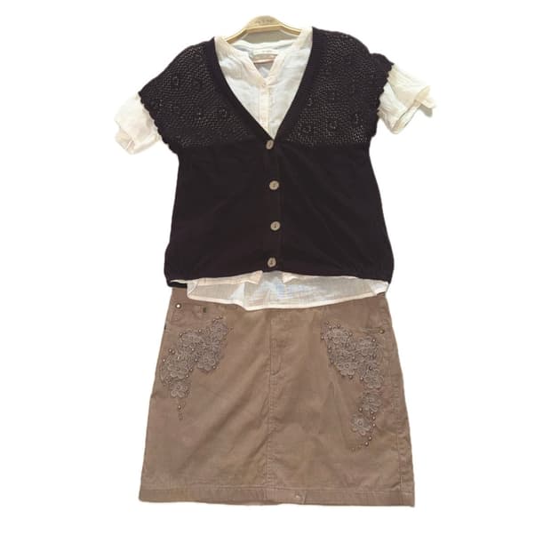 브라운 스커트 + 니트 가디건 세트 / 모리걸 세트 / 페어리 / 하구미