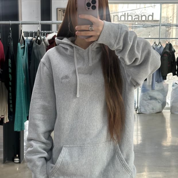 스투시 자수로고 후드티 헤더그레이