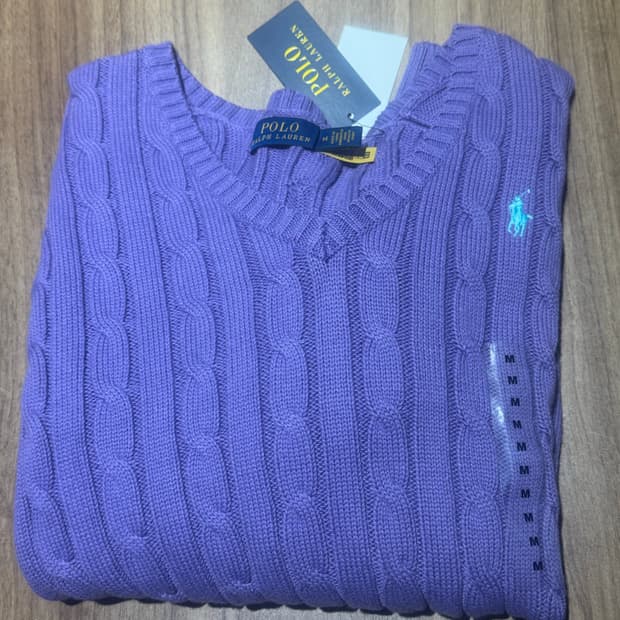 폴로 니트 브이넥 퍼플 M