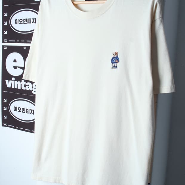 (L-XL) 예일 반팔 티셔츠 곰돌이자수 아이보리 올드스쿨-H35102
