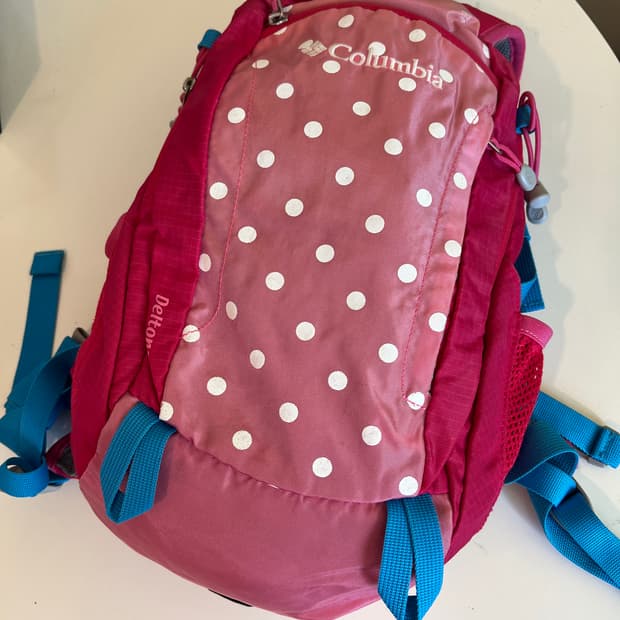 콜롬비아 빈티지 땡땡이 핑크 블루 백팩